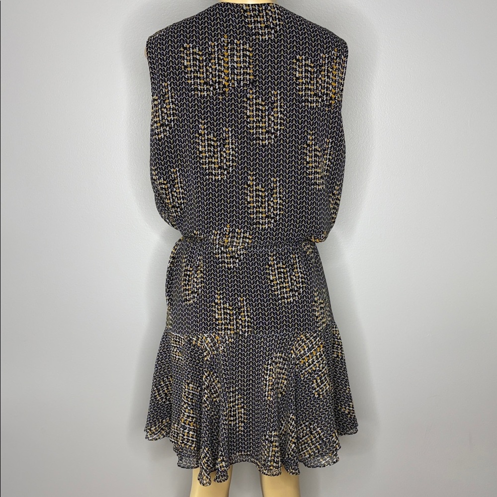 Reiss Stefania Printed Keyhole Waist Tie Dress in Black and Yellow Size 10 - Picture 5 of 8